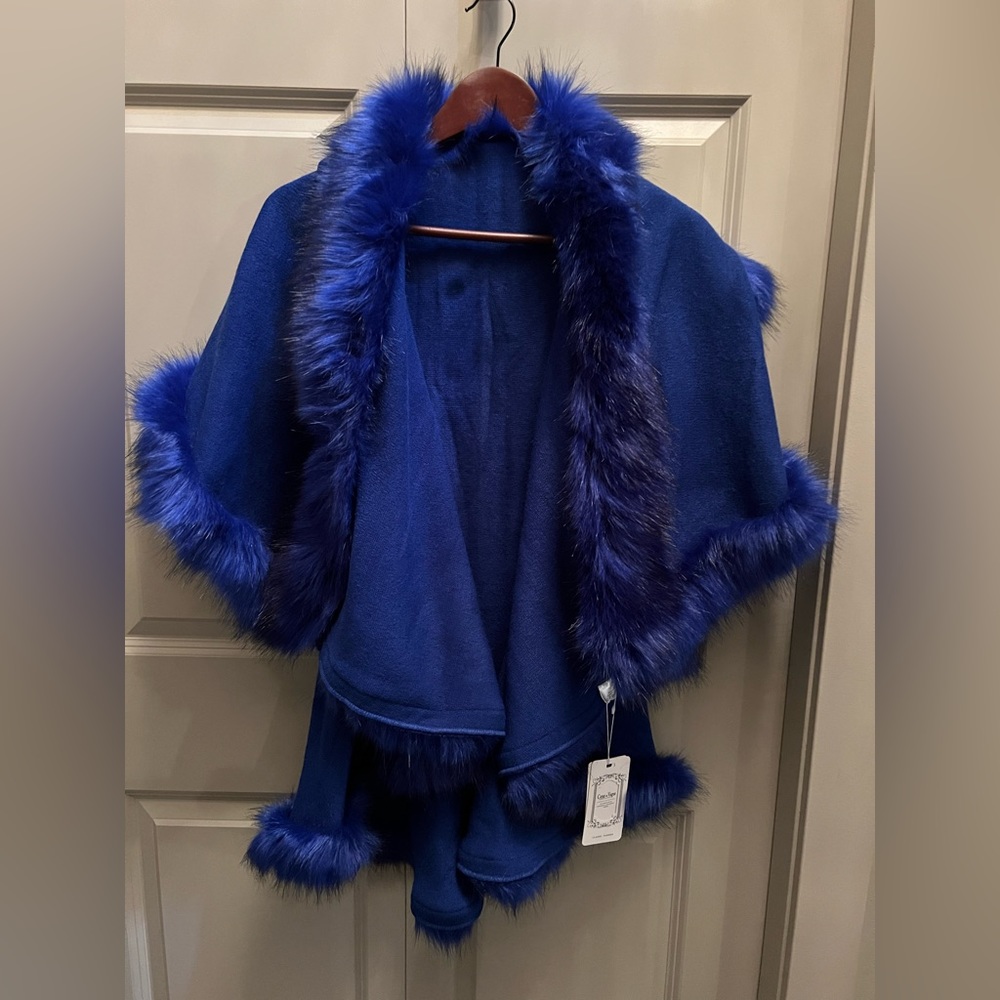 Royal Blue Faux Fur Shawl Wrap